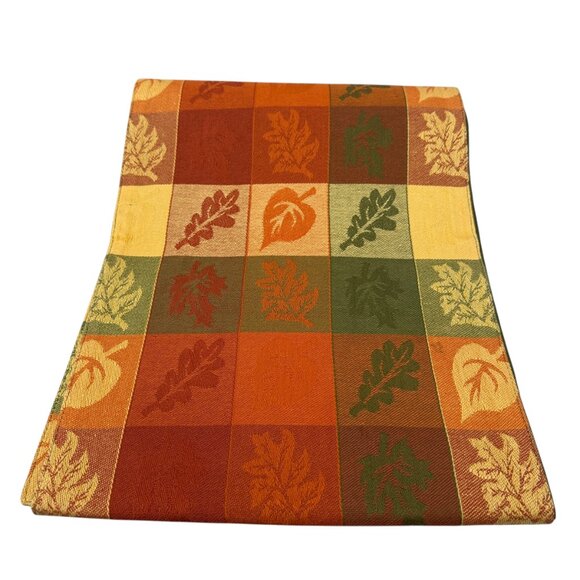 Autumn Leaves Table Runner 13x68 Woven Tapestry Orange Thanksgiving Fall Decor - Picture 2 of 9
